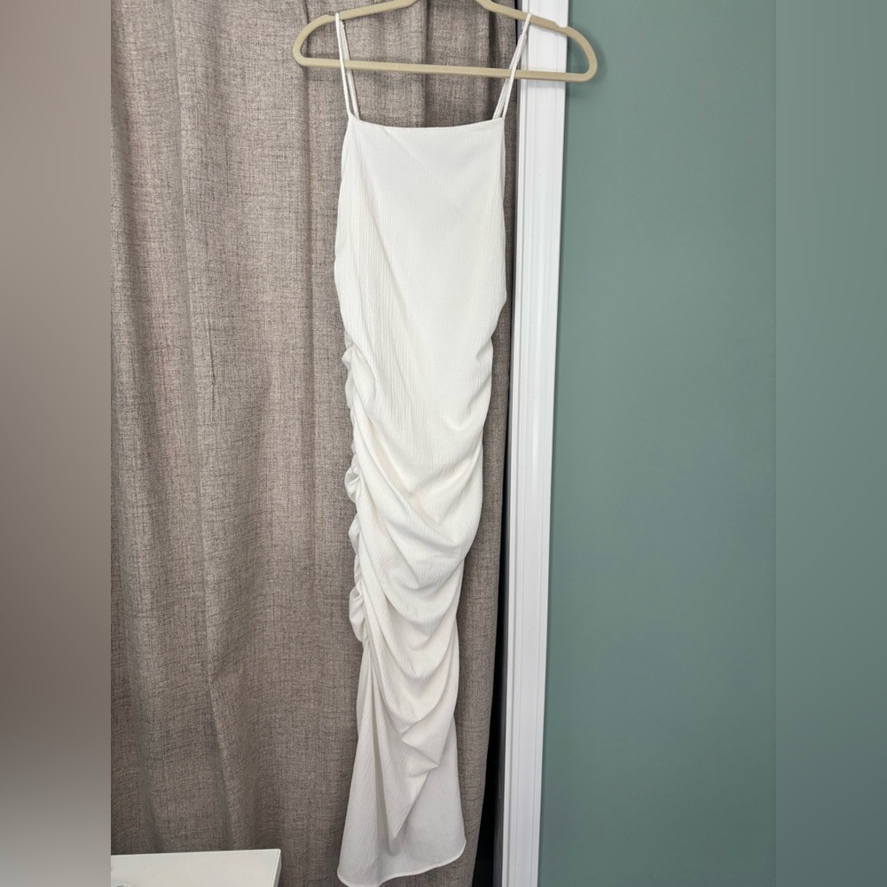 White ruched maxi dress size small